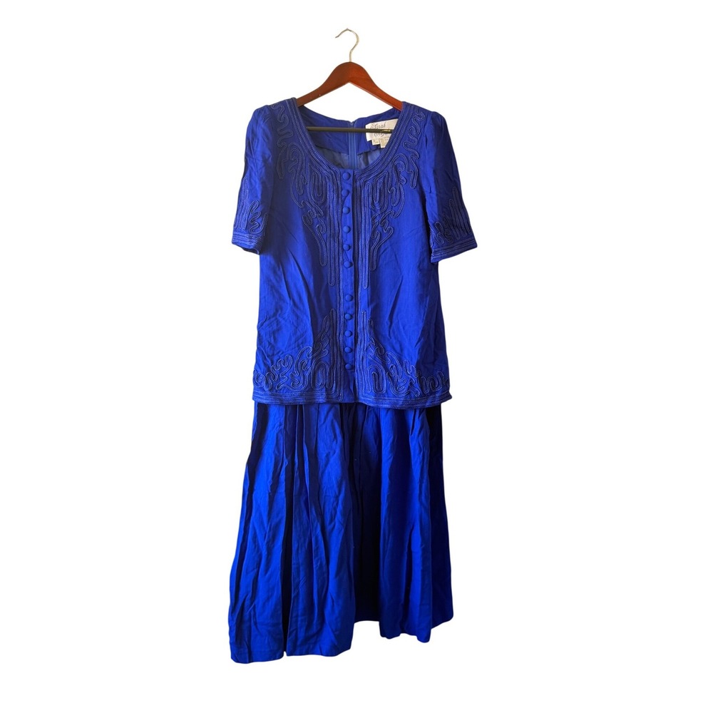 Vintage Royal Blue Layered Dress Size 10 Womens 80s 90s